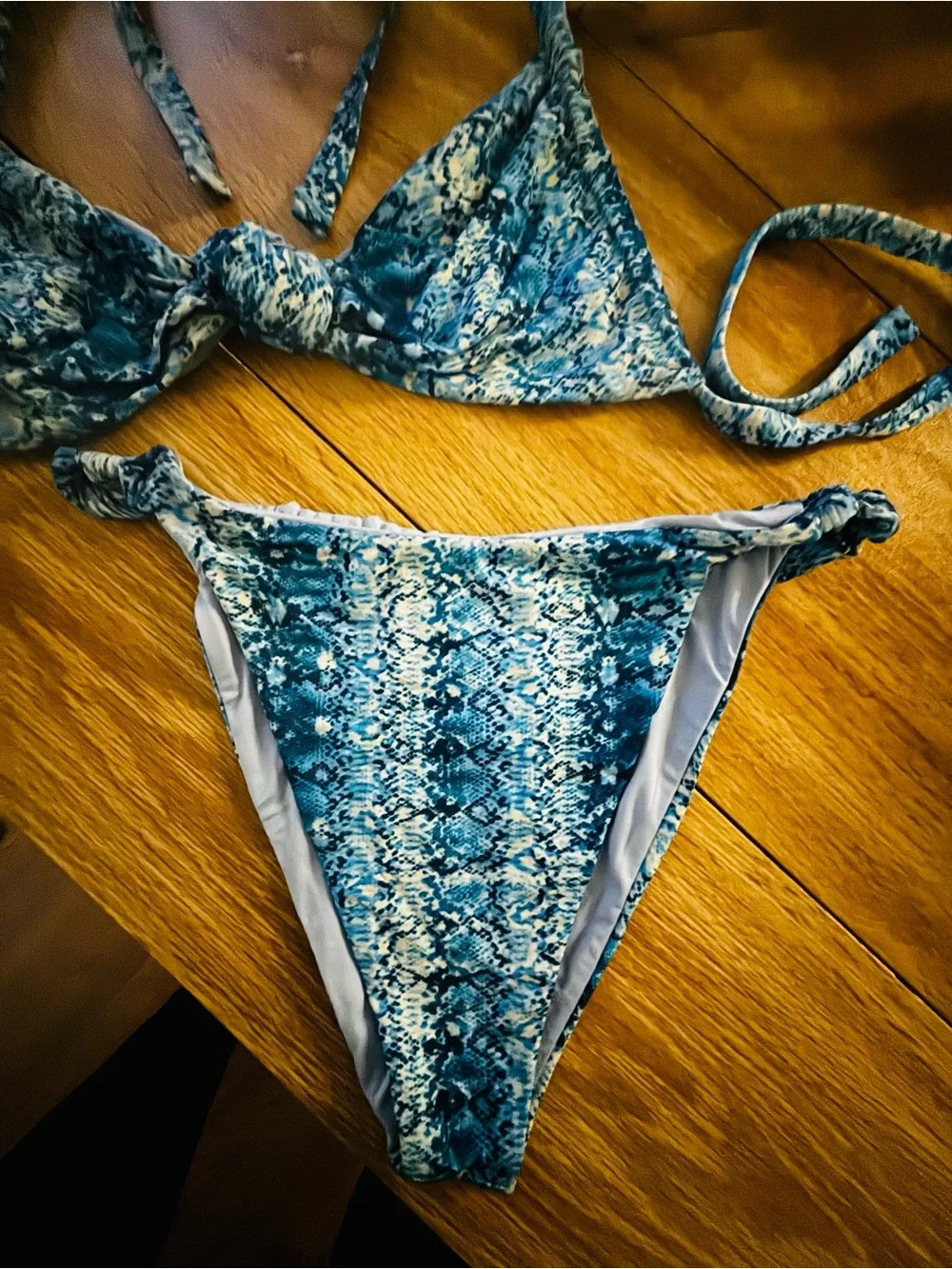 Frankie's Bikinis Blue Patterned Triangle Bikini Set